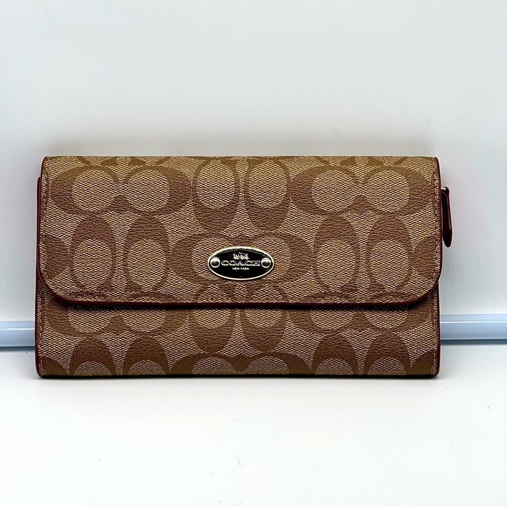 Coach brown leather signature Charlie C snap wallet pink interior A1532 … - Picture 2 of 16